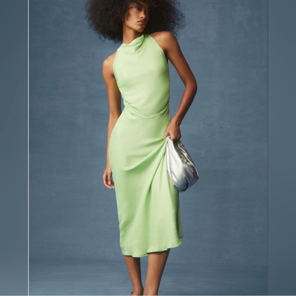 Anthropologie Perla Racerback Midi Dress Slim Fit Green Women’s Dress Satin Prom